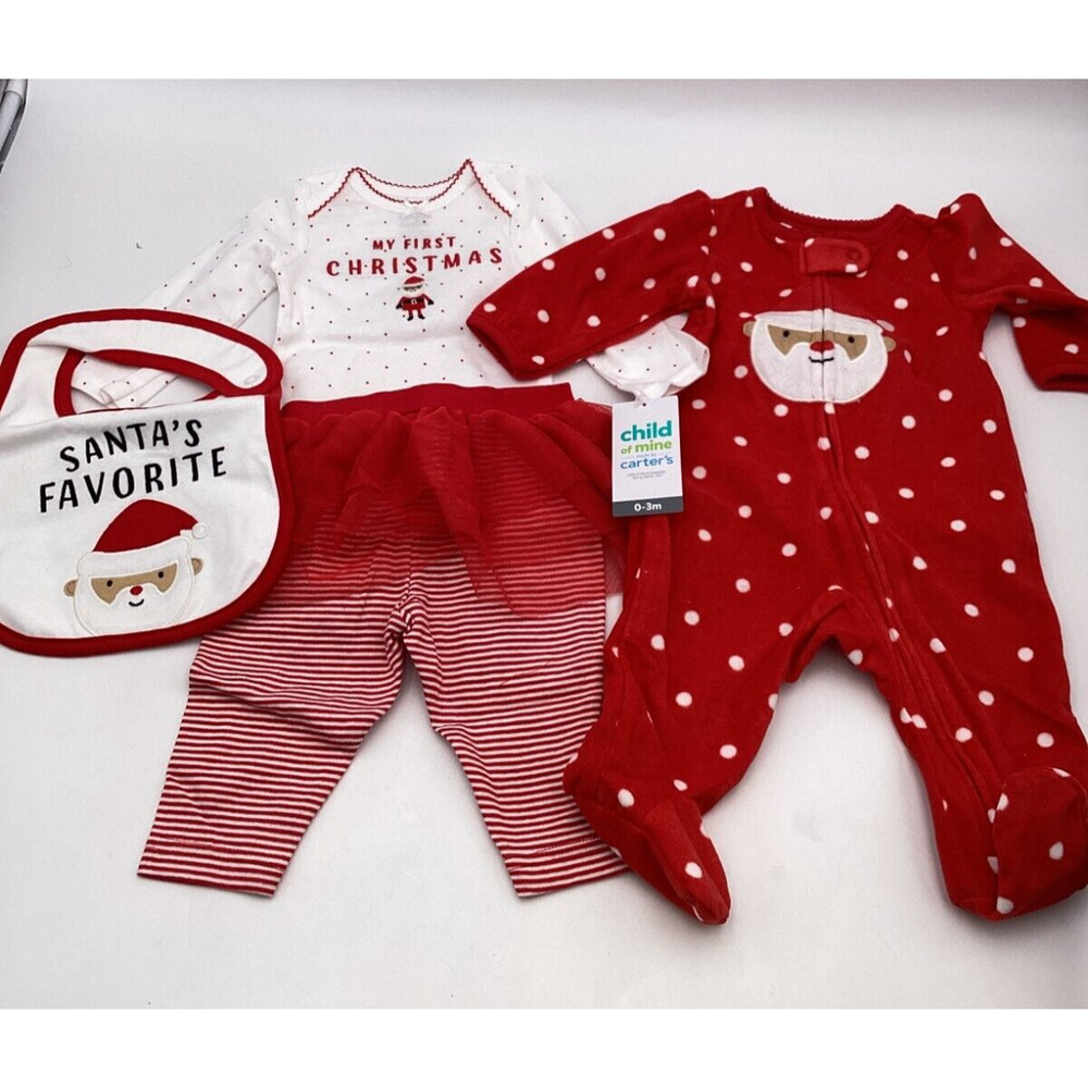 Carter's Christmas. 2 Outfits. 1 Bib. 0-3 Months. NEW